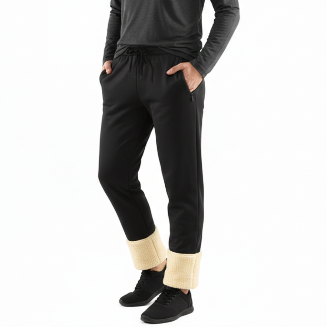 Sherpa gevoerde joggingbroek fleece warm winterbroek met ritszakken trekkoord en elastische tailleband | Sulvida