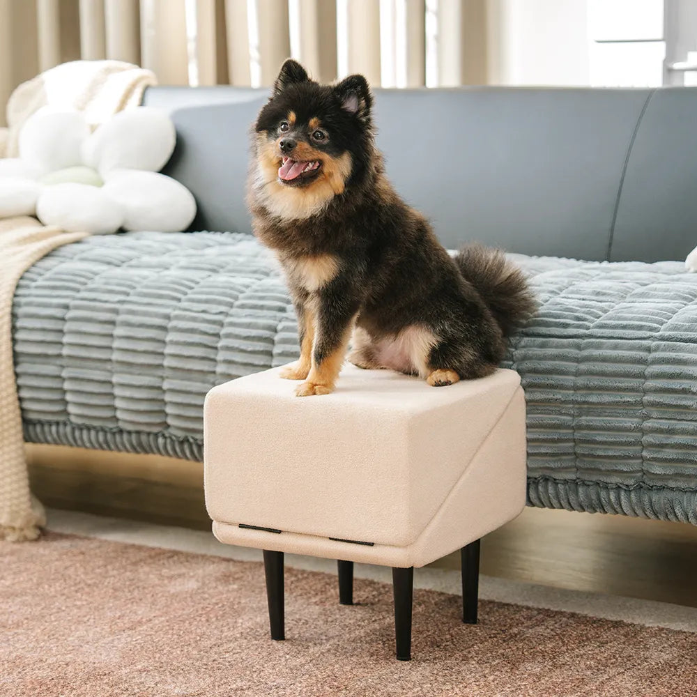 Houten Huisdierentrap met Anti-Slip Trapvlakken Crème Grijs Zwart voor Honden en Katten Bank Bed Meubels | Sulvida