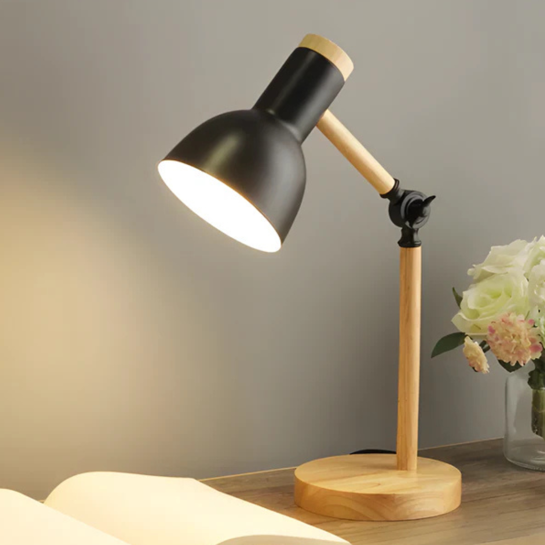 Lampe de table réglable en bois et métal, lampe de bureau LED, lampe de lecture, blanc chaud ou froid, éclairage à intensité variable, lampe d’ambiance | Sulvida