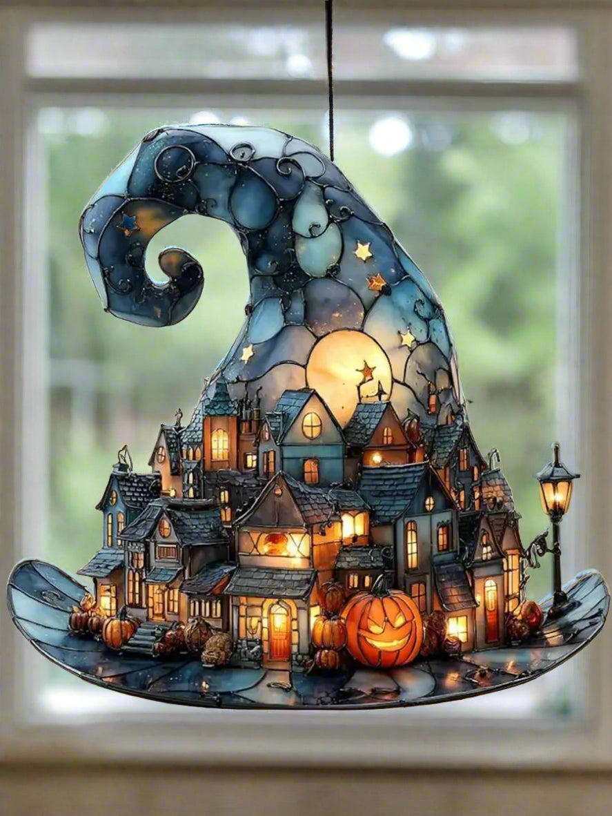 Acryl Raamhanger Heksenhoed Pompoendorp Halloween Decoratie voor Raam Slaapkamer Woonkamer Feestdecoratie | Sulvida
