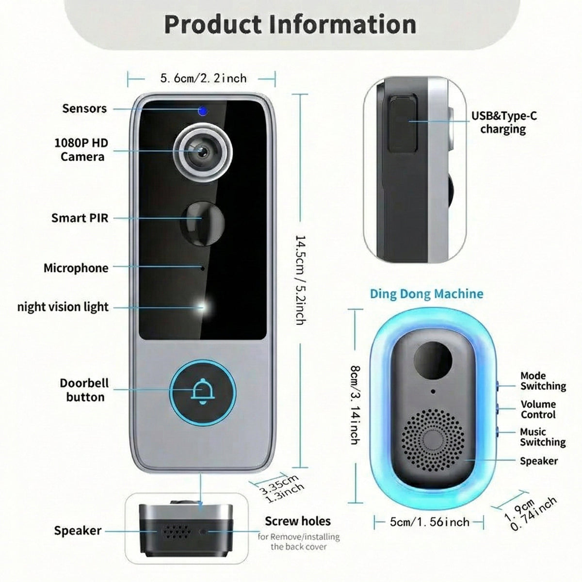 Sonnette vidéo sans abonnement, 1080P HD, vision nocturne, détecteur de mouvement, caméra de surveillance sans fil avec carte 64GB offerte | Sulvida