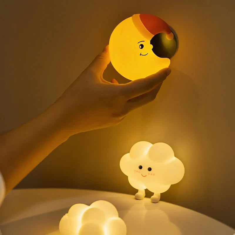 Kindernachtlampje Ster Maan Wolk Oplaadbaar LED Warm Wit Nachtverlichting Kinderen USB Veilig Nachtlamp | Sulvida