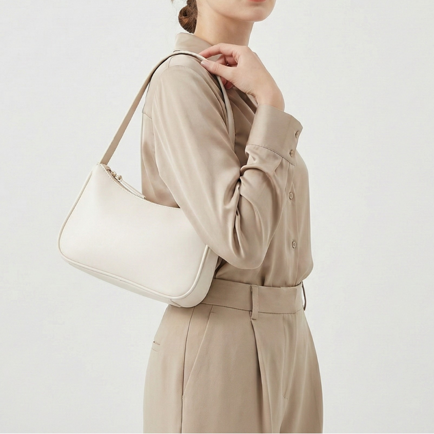 Petit sac baguette à bandoulière en similicuir, compact et élégant, sac à bandoulière pour femme avec fermeture éclair, sac de journée chic et décontracté | Sulvida