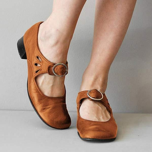 Leren Damesschoenen Laag Blokhak Elegante Slip-On Pumps Comfort Kantoor Bruin Blauw Zwart Instapschoenen | Sulvida