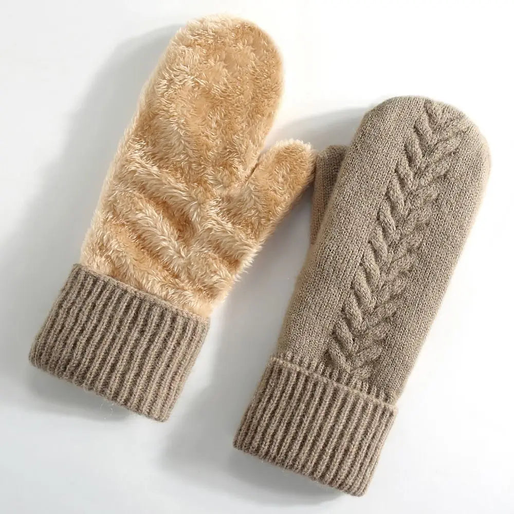 Winterwanten dubbellaags met fleecevoering zwart roze rood grijs beige kaki warm winddicht handschoenen dames | Sulvida