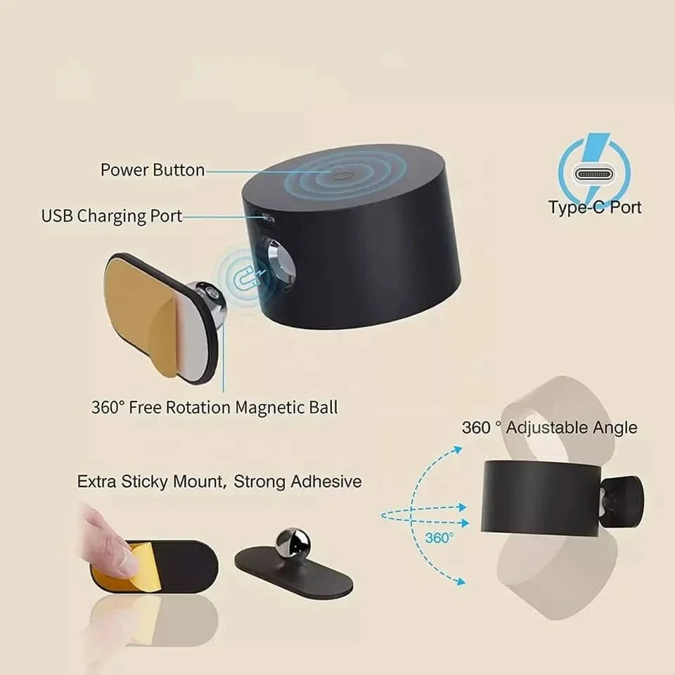 Draadloze Wandlamp LED Magnetisch Verstelbaar Dimbaar Oplaadbaar Sfeerlicht Modern Design Woonkamer Interieur | Sulvida