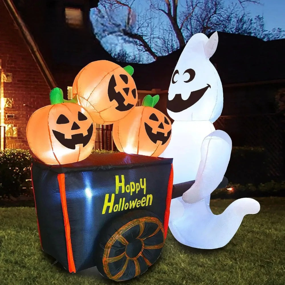 Opblaasbare Halloween Decoratie Spook met Pompoenen 183cm Hoog | Verlichte Tuindecoratie voor Feestelijke Sfeer | Sulvida