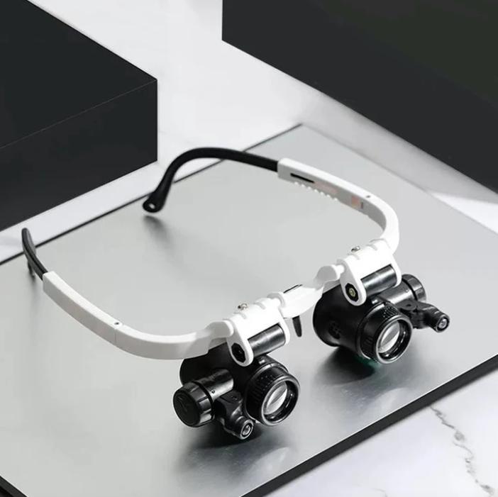 Loepbril met LED-verlichting – professionele hoofdmontage vergrootglas met 3 instelbare vergrotingsstanden voor precisiewerk, hobby's en detailanalyse | Sulvida