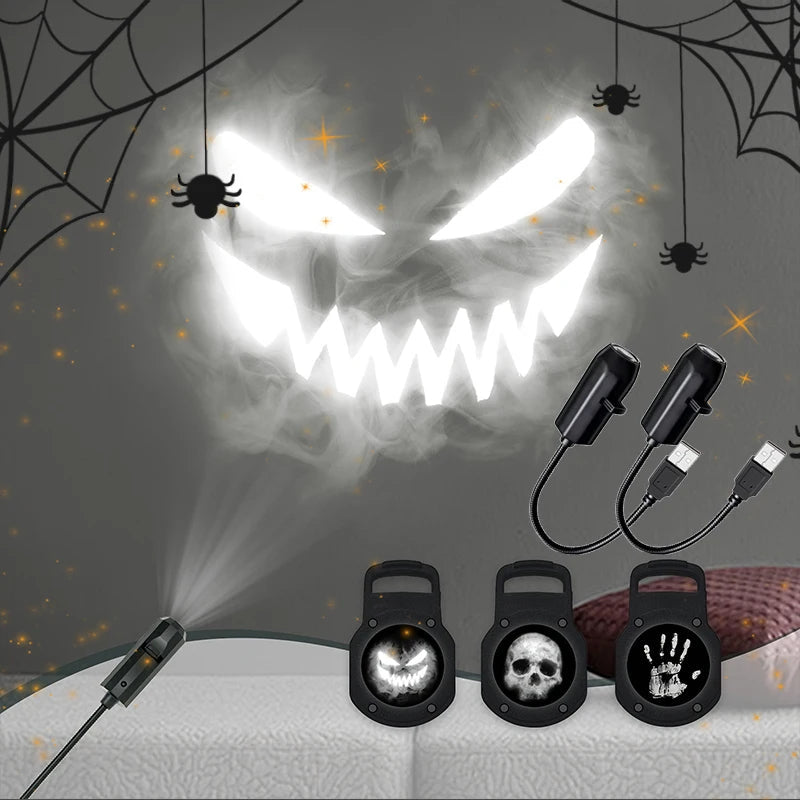 Schedel Projectorlamp USB Roterende Patronen Spookachtige Sfeerverlichting Halloween Decoratie Nachtlampje | Sulvida