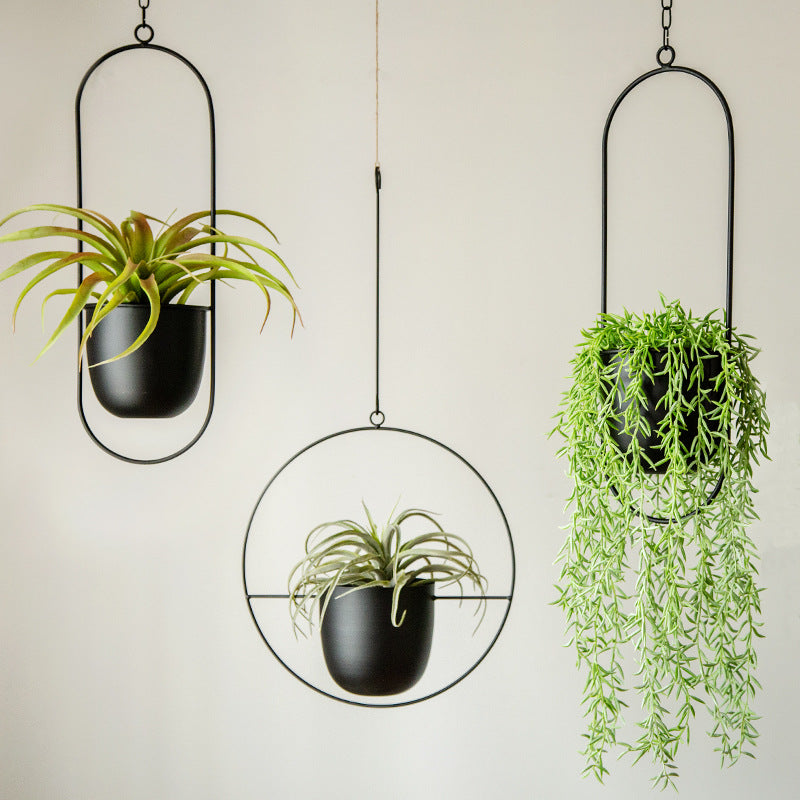 Geometrische Hangende Plantenpot IJzer Modern Goud Zwart Grijs Roze Groen Wit Cirkel Ovaal Kruidenhouder | Sulvida