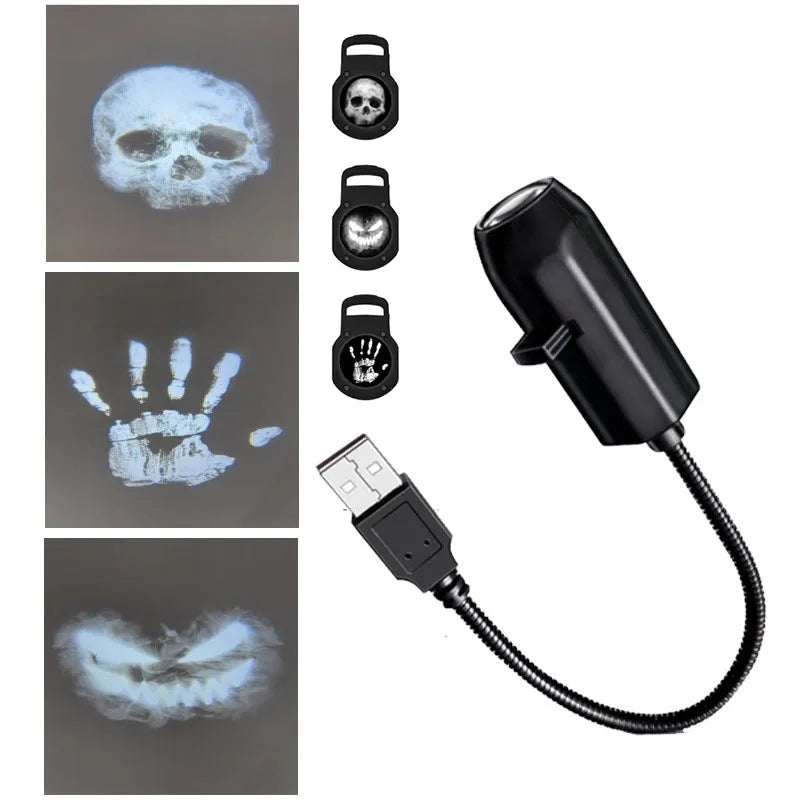 Schedel Projectorlamp USB Roterende Patronen Spookachtige Sfeerverlichting Halloween Decoratie Nachtlampje | Sulvida