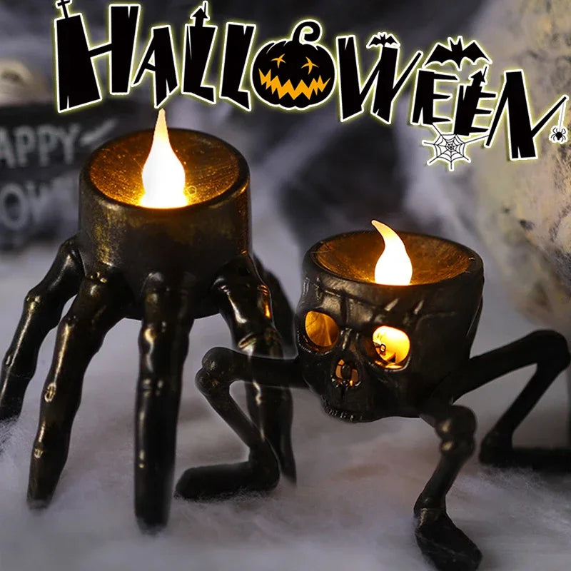 LED Schedel Kaarslicht Set Skelethand Zwart Halloween Nachtlampje Spookhuisdecoratie Feestverlichting | Sulvida