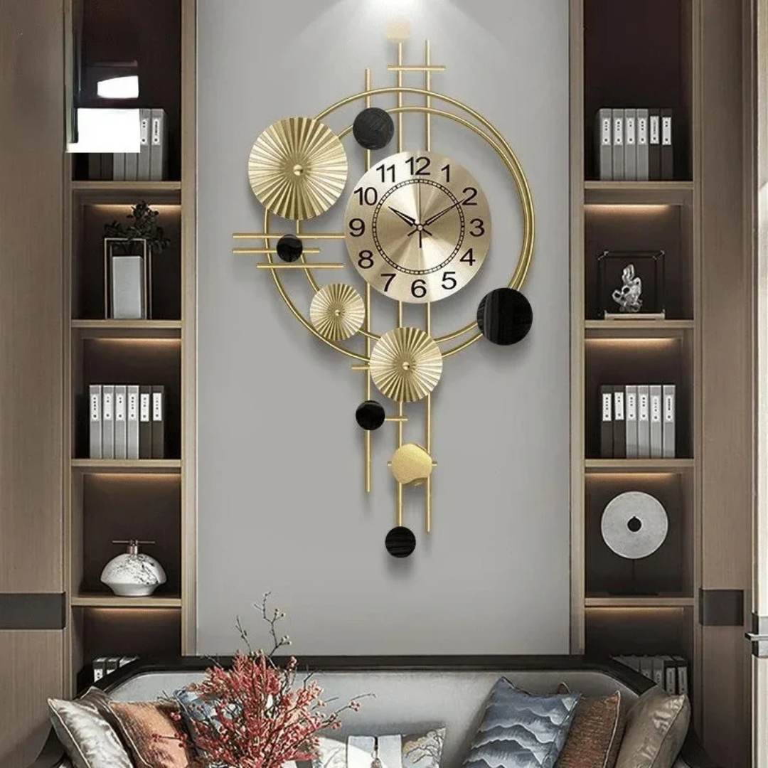 Grote Metalen Wandklok Ø45cm Modern Industrieel Design Minimalistisch Zwart Goud Chroom Woonkamer Hal Klok | Sulvida