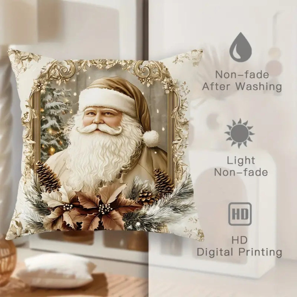 Fluwelen Kerstkussenhoes 45x45 cm Goudkleurig Kerstman Rendier Boom Strik Feestelijk Decoratief Sierkussen | Sulvida