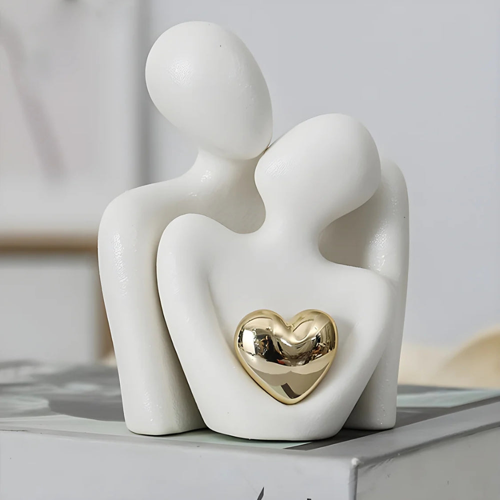 Abstract figuur minimalistische liefdesgeschenk hars woonkamerdecoratie met gouden hart interieur sculptuur | Sulvida