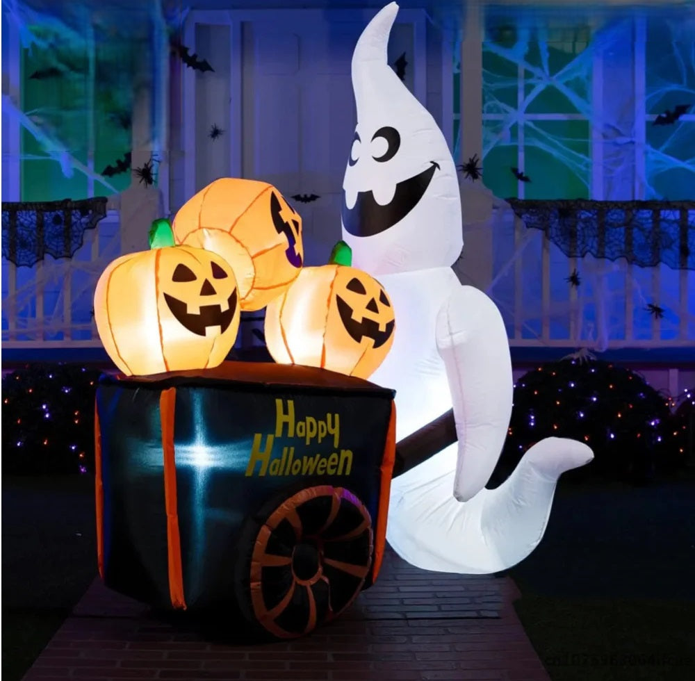 Opblaasbare Halloween Decoratie Spook met Pompoenen 183cm Hoog | Verlichte Tuindecoratie voor Feestelijke Sfeer | Sulvida