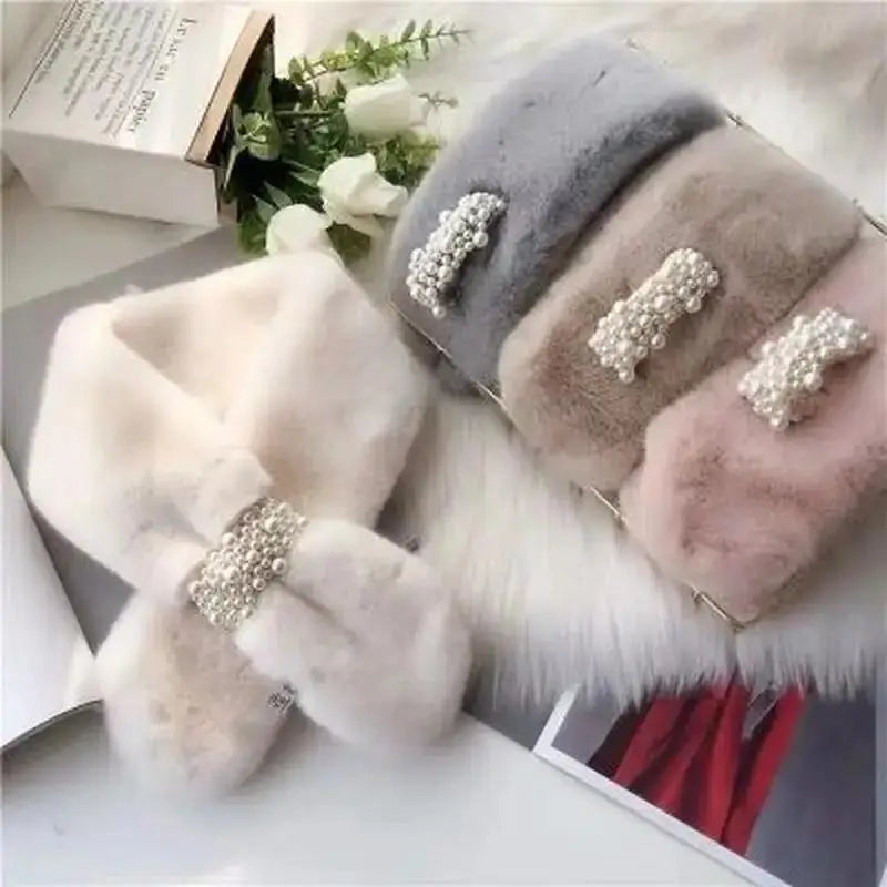 Luxe Wintersjaal met Parelaccent en Kunstbont – Zachte Elegante Sjaal voor Dames Herfst Winter Warm Stijlvol | Sulvida
