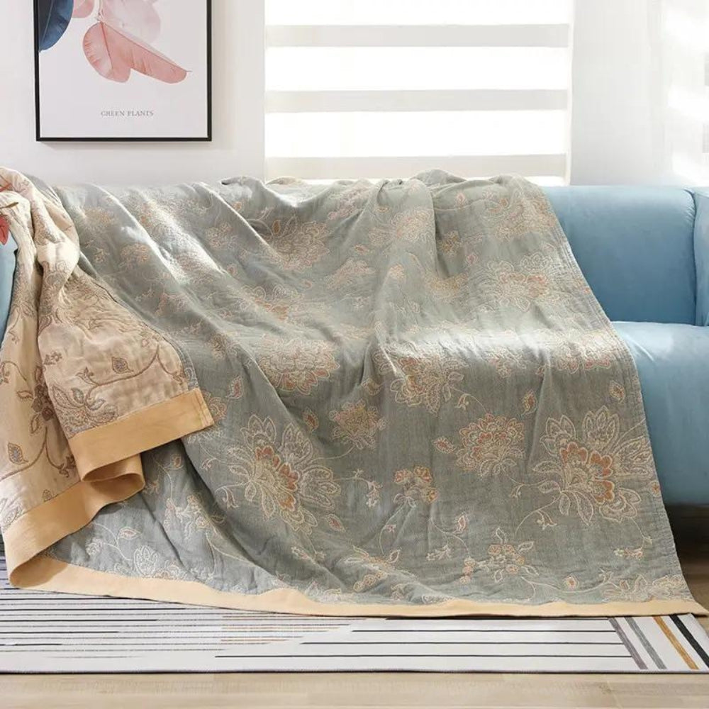 Katoenen Plaid met Bloemenmotief 5-laags Gauze Deken Lichtgewicht Muslin Bed Bank Sprei 150×200 200×230 | Sulvida