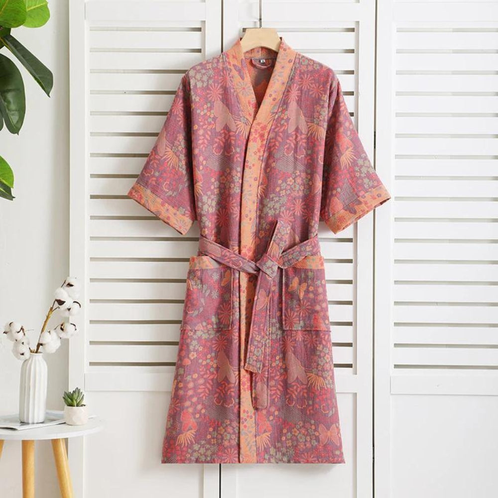 Peignoir en coton à imprimé vintage pour femme et homme Léger doux respirant confortable vêtement d’intérieur robe de chambre | Sulvida