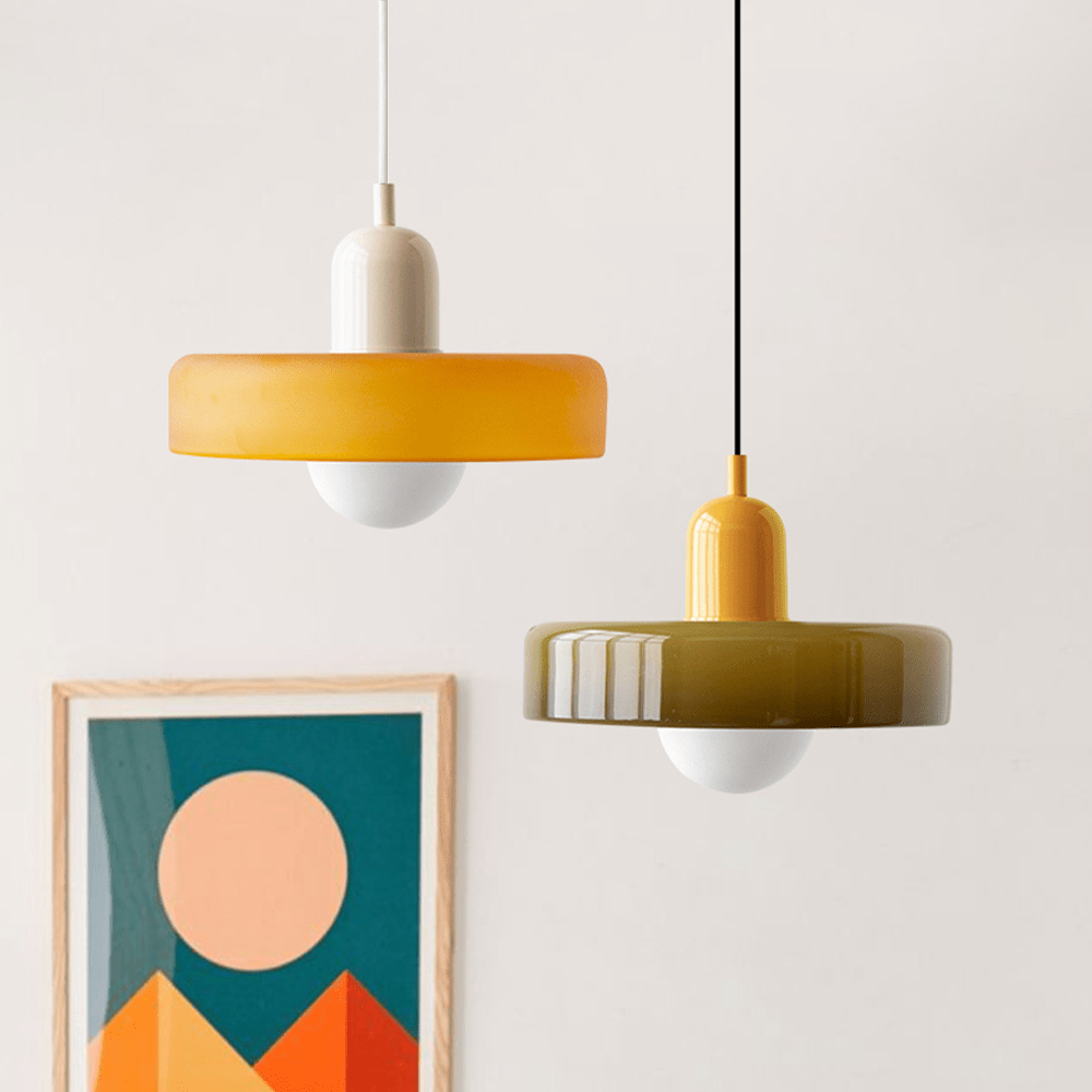 Glazen Hanglamp Rond Design Gekleurd Glas Ø25-35cm Groen Geel Wit Eettafel Woonkamer Eetkamer Decoratief | Sulvida