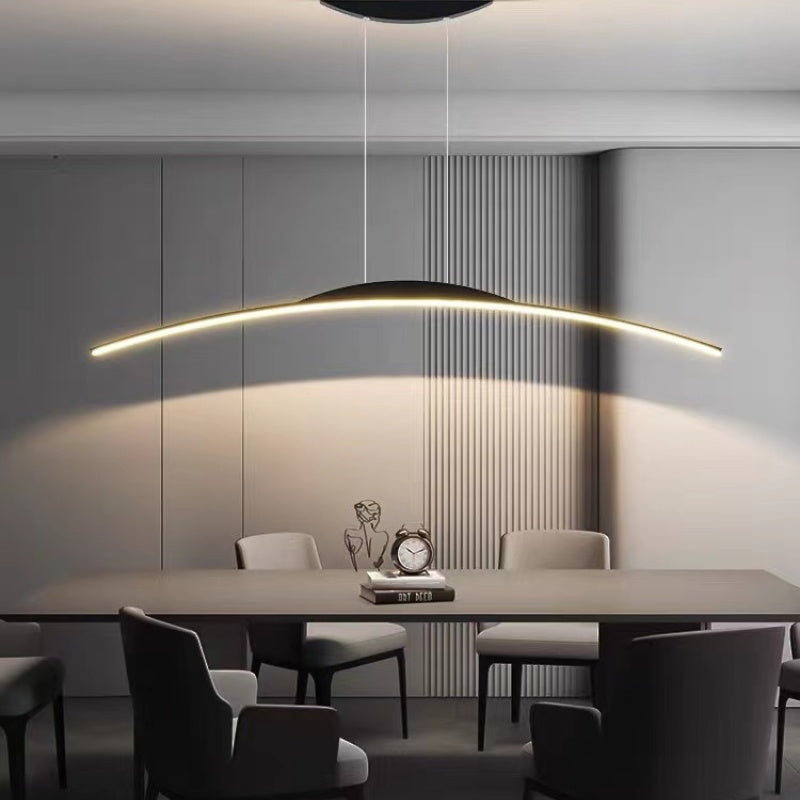 Hanglamp Lineair Metaal met Afstandsbediening Zwart Goud Dimbaar LED Moderne Boogvorm Eetkamer Woonkamer | Sulvida