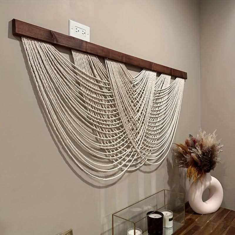 Geweven wandkleed macramé-stijl 100x60 cm boho interieur woonkamer slaapkamer natuurlijk textuur wanddecoratie | Sulvida
