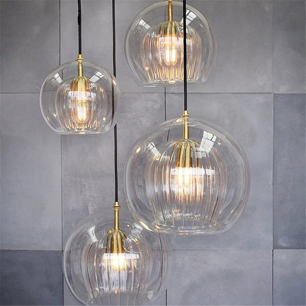 Glazen Hanglamp Bol Transparant & Amber Met Metalen Fitting E26/E27 Moderne Verlichting Eetkamer Slaapkamer | Sulvida