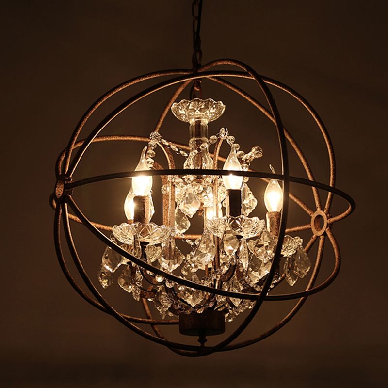 Hanglamp Vintage Metaal Kristal Kaarslicht 4-Lichts Zwart Roest Woonkamer Eetkamer Slaapkamer Retro Sfeer | Sulvida