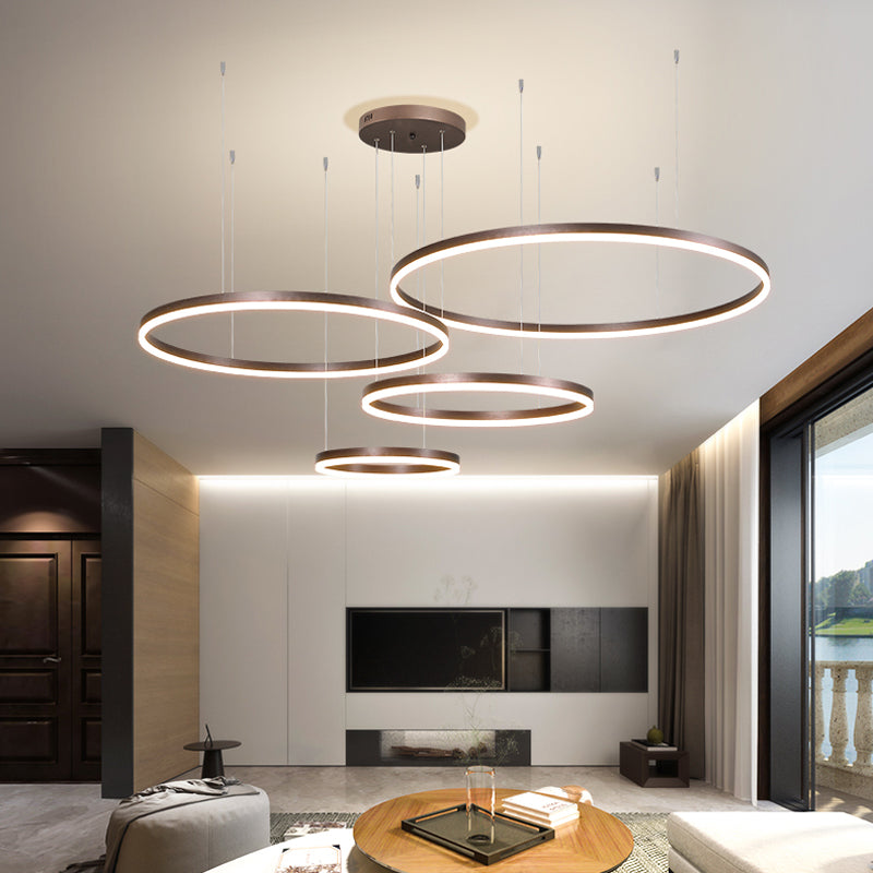 Hanglamp Metalen Ringen Zwart Goud Koffie LED Modern Dimbaar Eettafel Woonkamer Slaapkamer Verstelbaar | Sulvida