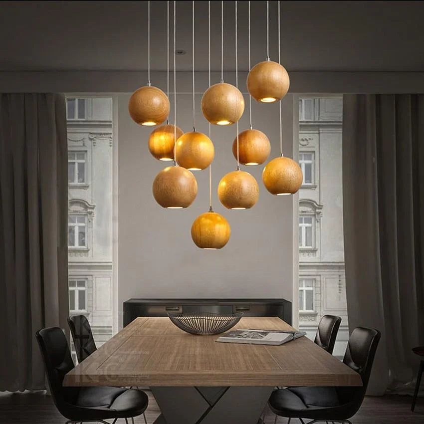 Houten Hanglamp Bol Ø10cm Warm Scandinavisch Design Natuurlijk Hangverlichting Eetkamer Woonkamer Sfeervol | Sulvida