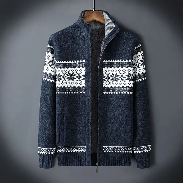 Gebreide Herenvest met Hoge Kraag en Rits Winterpatroon Scandinavisch Design Warme Cardigan Herfst Winter | Sulvida