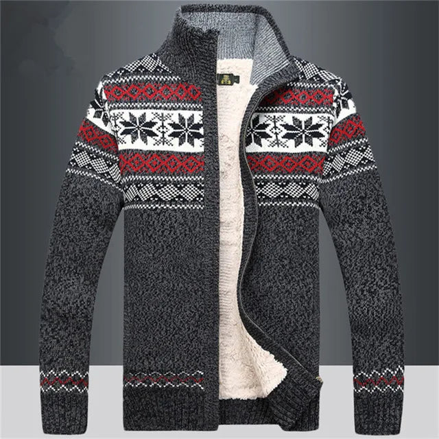 Gebreide Herenvest met Hoge Kraag en Rits Winterpatroon Scandinavisch Design Warme Cardigan Herfst Winter | Sulvida