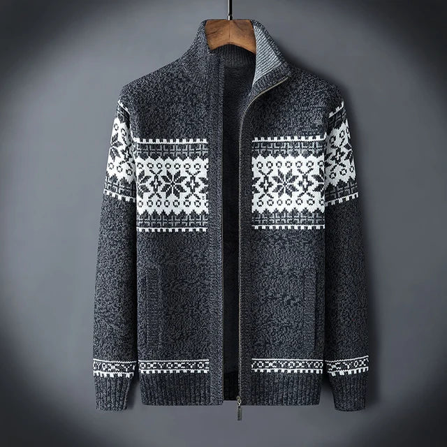 Gebreide Herenvest met Hoge Kraag en Rits Winterpatroon Scandinavisch Design Warme Cardigan Herfst Winter | Sulvida