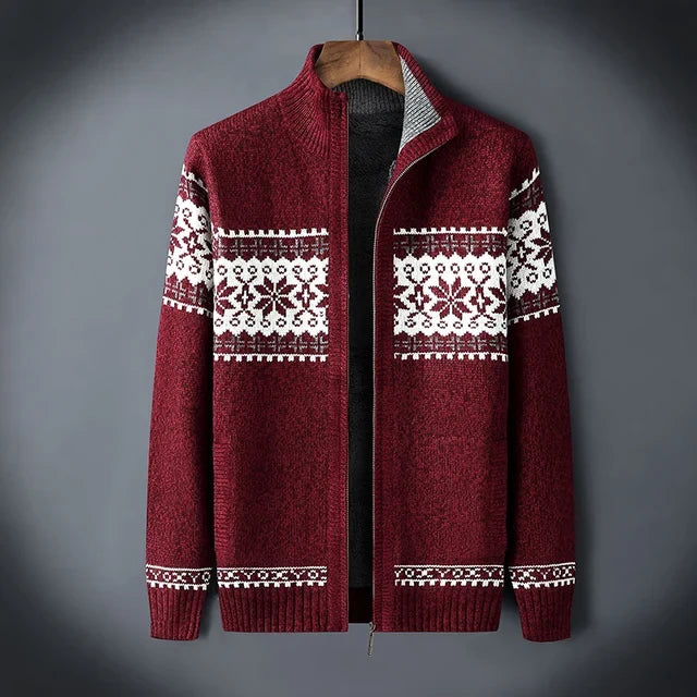 Gebreide Herenvest met Hoge Kraag en Rits Winterpatroon Scandinavisch Design Warme Cardigan Herfst Winter | Sulvida