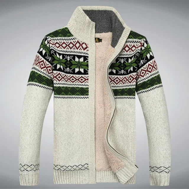 Gebreide Herenvest met Hoge Kraag en Rits Winterpatroon Scandinavisch Design Warme Cardigan Herfst Winter | Sulvida