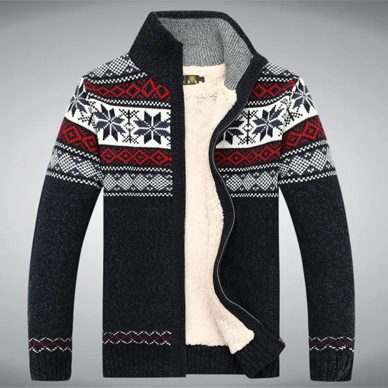 Gebreide Herenvest met Hoge Kraag en Rits Winterpatroon Scandinavisch Design Warme Cardigan Herfst Winter | Sulvida