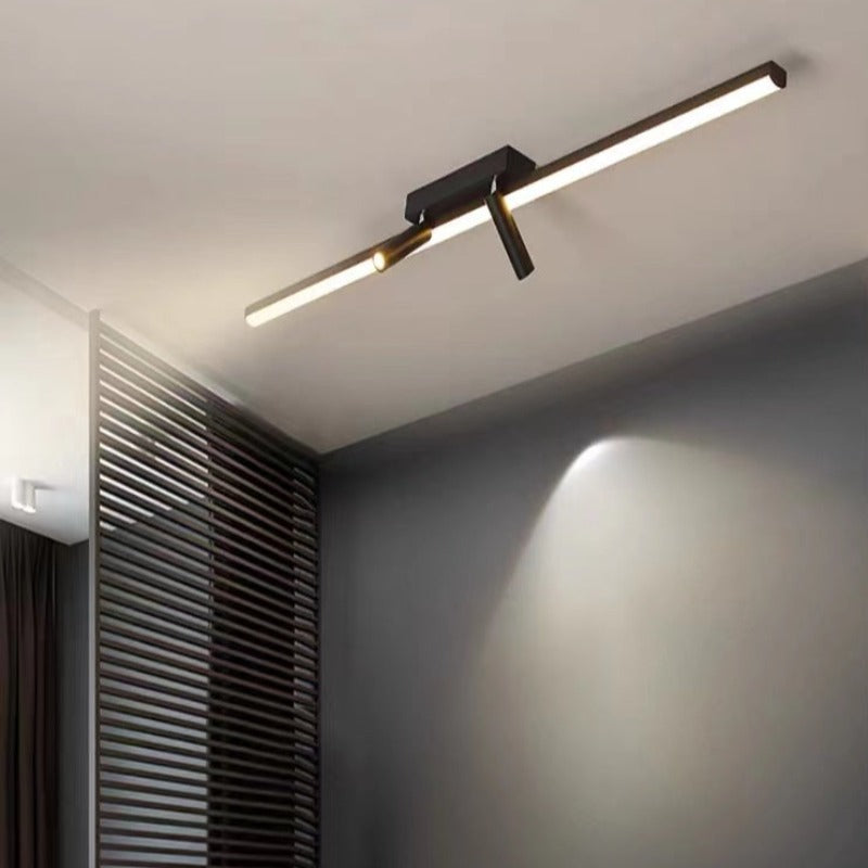 Lineaire LED Plafondlamp Zwart met Verstelbare Spots Modern Interieur Design Woonkamer Eetkamer 80-100cm | Sulvida