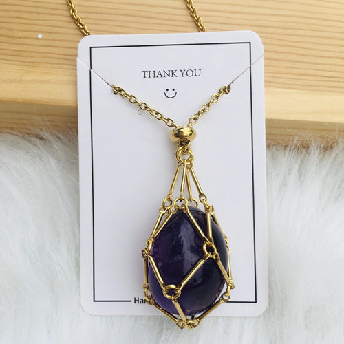Collier en cristal réglable avec pendentif cage interchangeable pour pierres précieuses, équilibre des chakras, méditation, bijoux | Sulvida