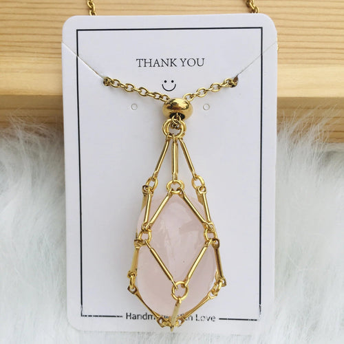 Collier en cristal réglable avec pendentif cage interchangeable pour pierres précieuses, équilibre des chakras, méditation, bijoux | Sulvida