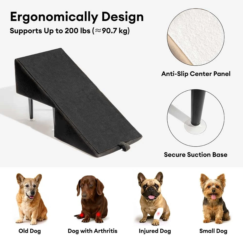 Houten Huisdierentrap met Anti-Slip Trapvlakken Crème Grijs Zwart voor Honden en Katten Bank Bed Meubels | Sulvida