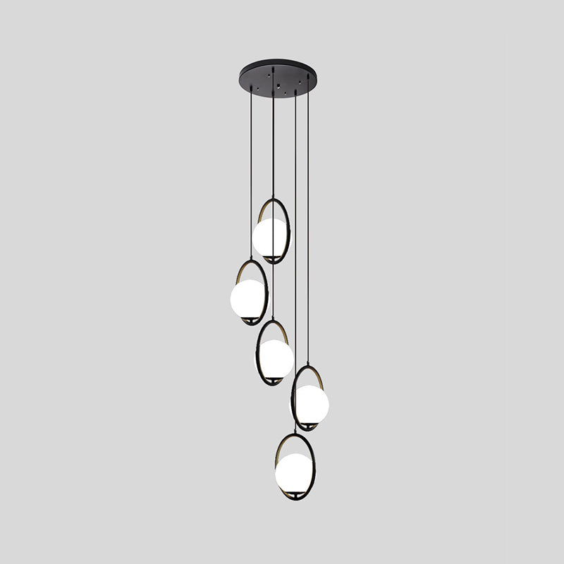 Glazen Bol Hanglamp Kroonluchter Metaal Zwart 5-6 Lichtpunten Moderne Trappenhuis Eetkamer Woonkamer Verlichting | Sulvida