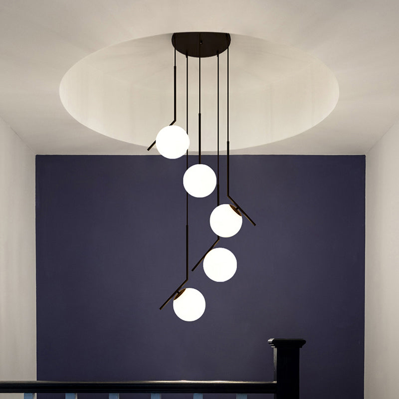 Glazen Bol Hanglamp Kroonluchter Metaal Zwart 5-6 Lichtpunten Moderne Trappenhuis Eetkamer Woonkamer Verlichting | Sulvida