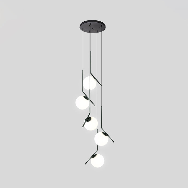 Glazen Bol Hanglamp Kroonluchter Metaal Zwart 5-6 Lichtpunten Moderne Trappenhuis Eetkamer Woonkamer Verlichting | Sulvida