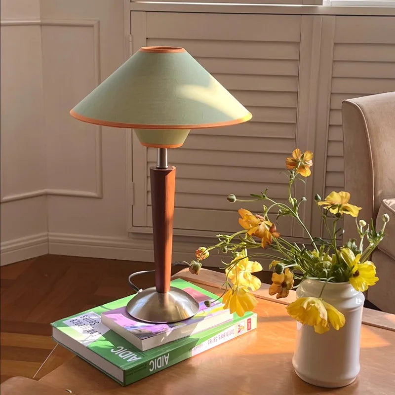 Tafellampen Kegelvormige Kap Hout & Linnen Mid-Century Modern Design Slaapkamer Leeslamp Nachtkastje | Sulvida