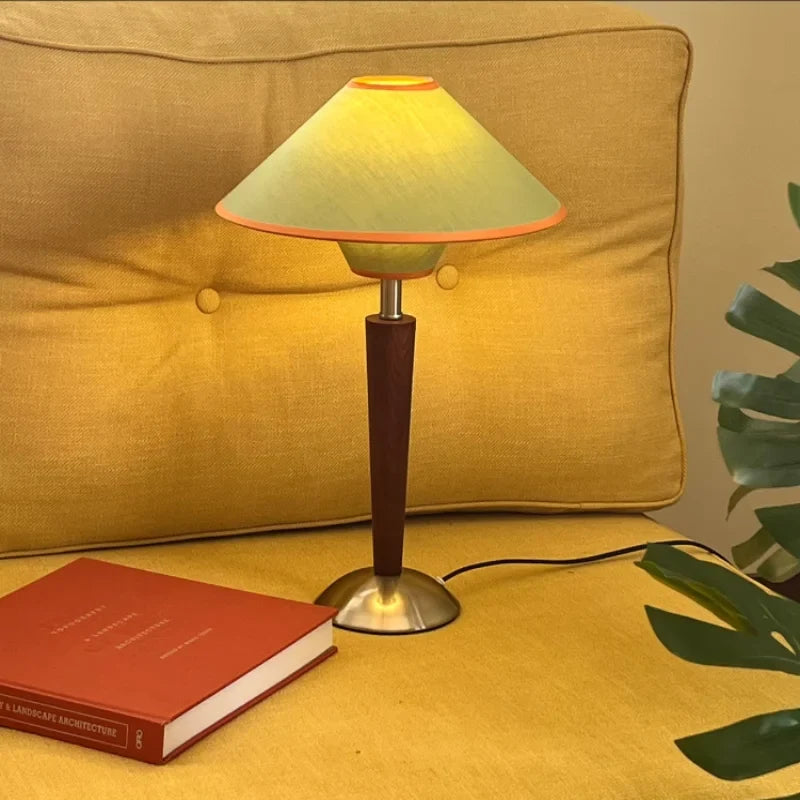 Tafellampen Kegelvormige Kap Hout & Linnen Mid-Century Modern Design Slaapkamer Leeslamp Nachtkastje | Sulvida