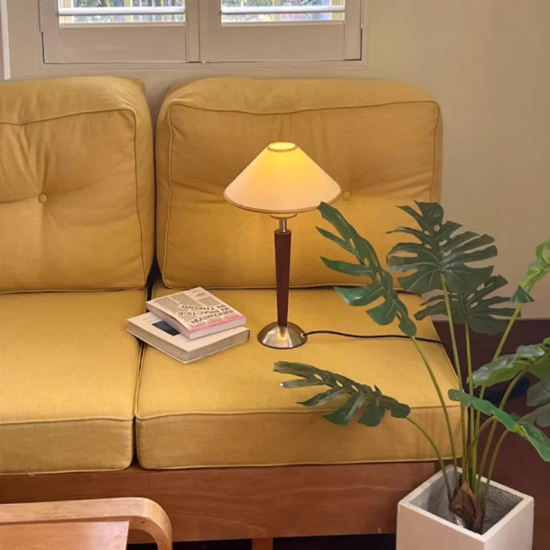 Tafellampen Kegelvormige Kap Hout & Linnen Mid-Century Modern Design Slaapkamer Leeslamp Nachtkastje | Sulvida