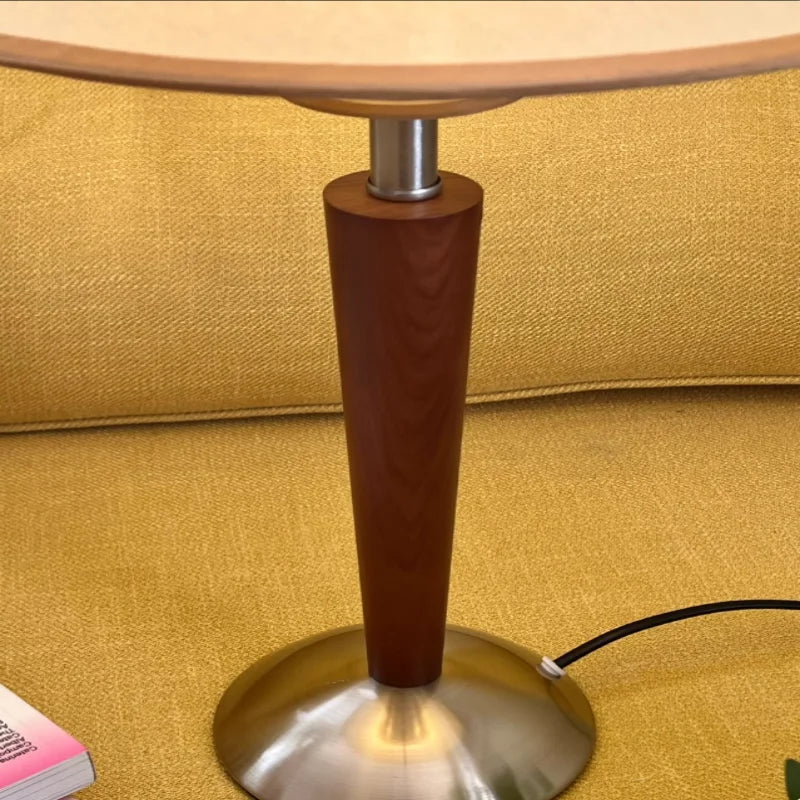 Tafellampen Kegelvormige Kap Hout & Linnen Mid-Century Modern Design Slaapkamer Leeslamp Nachtkastje | Sulvida