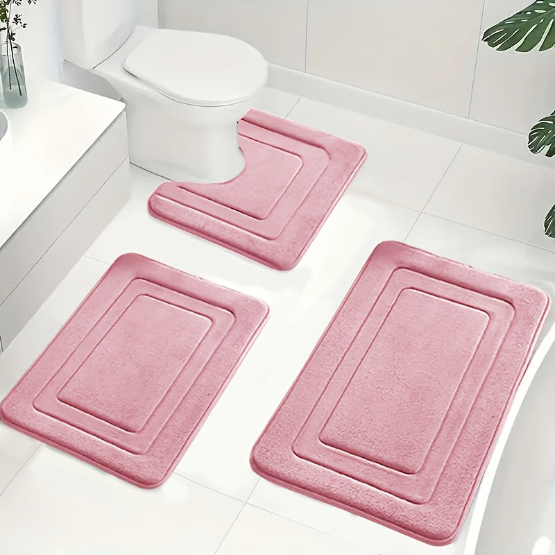 Memory Foam Badmattenset 3-Delig Antislip Zachte Absorberende Badmatten met U-Vorm Toiletmat Badkamer | Sulvida