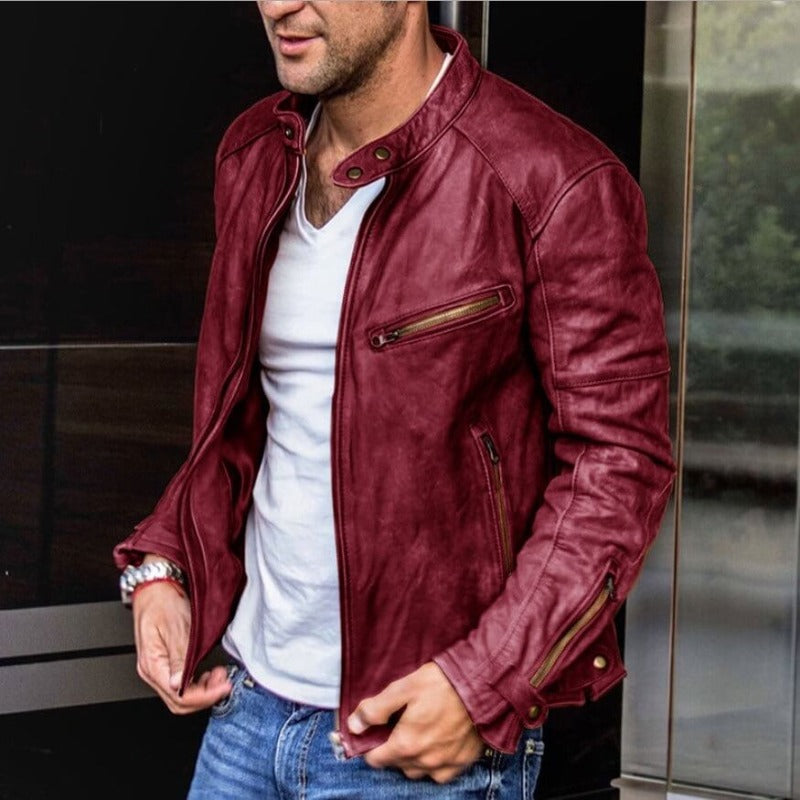 Leren Herenjack Weerbestendig Staande Kraag met Ritssluiting Regular Fit Casual Stijl voor Herfst Lente | Sulvida