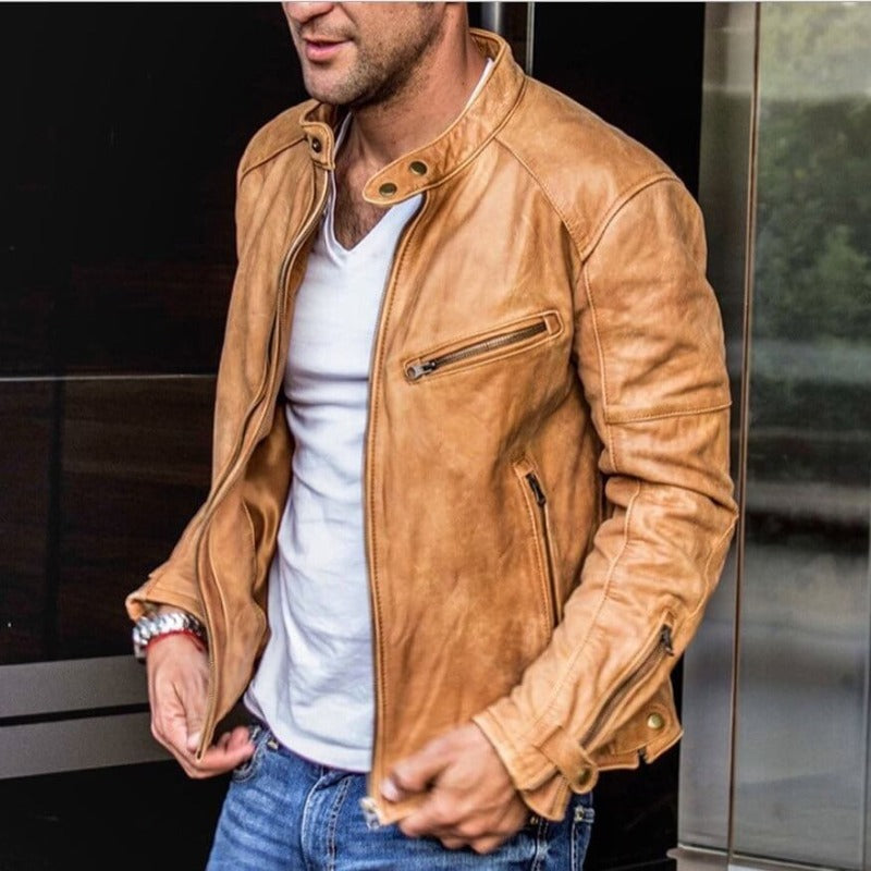 Leren Herenjack Weerbestendig Staande Kraag met Ritssluiting Regular Fit Casual Stijl voor Herfst Lente | Sulvida
